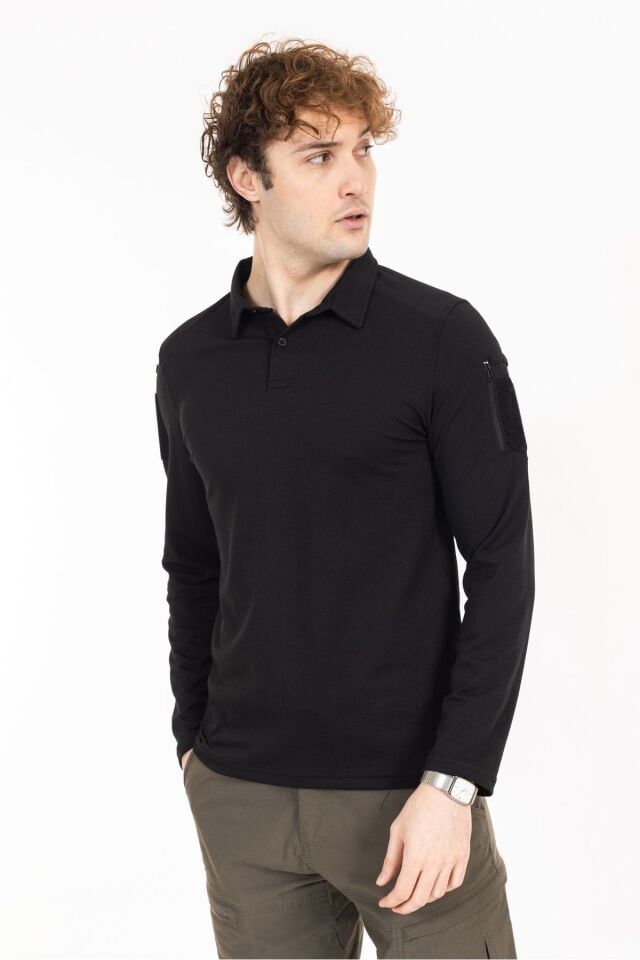 Polo Yaka Uzun Kollu Takti̇k T-shirt